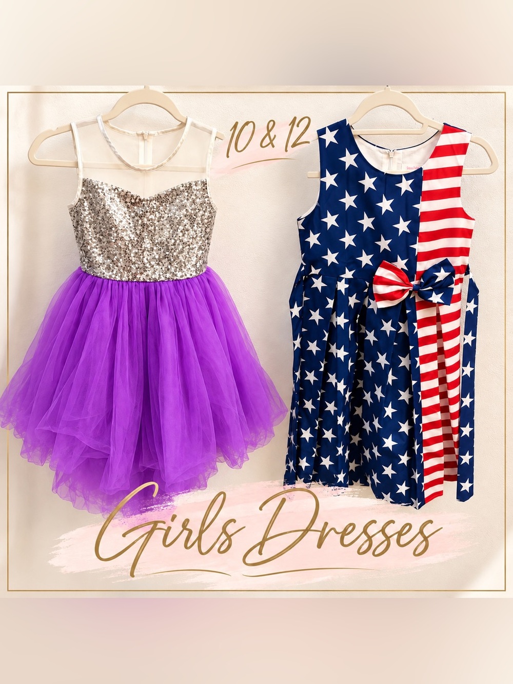 Girls Party Dresses - Sizes 10 & 12 – Sequin Tulle & Patrioticc worn only once